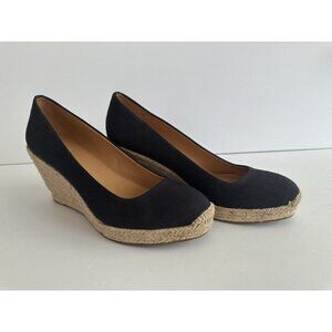 J. Crew Seville Women's Navy‎ Blue Closed Toe Canvas Wedge Espadrille Shoes 9.5